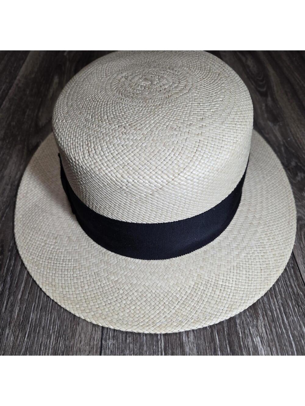 Rare Vintage Goorin Bros Straw Flat Top Sun Boater Hat Beige Size L Kai Kai ? - Picture 5 of 14